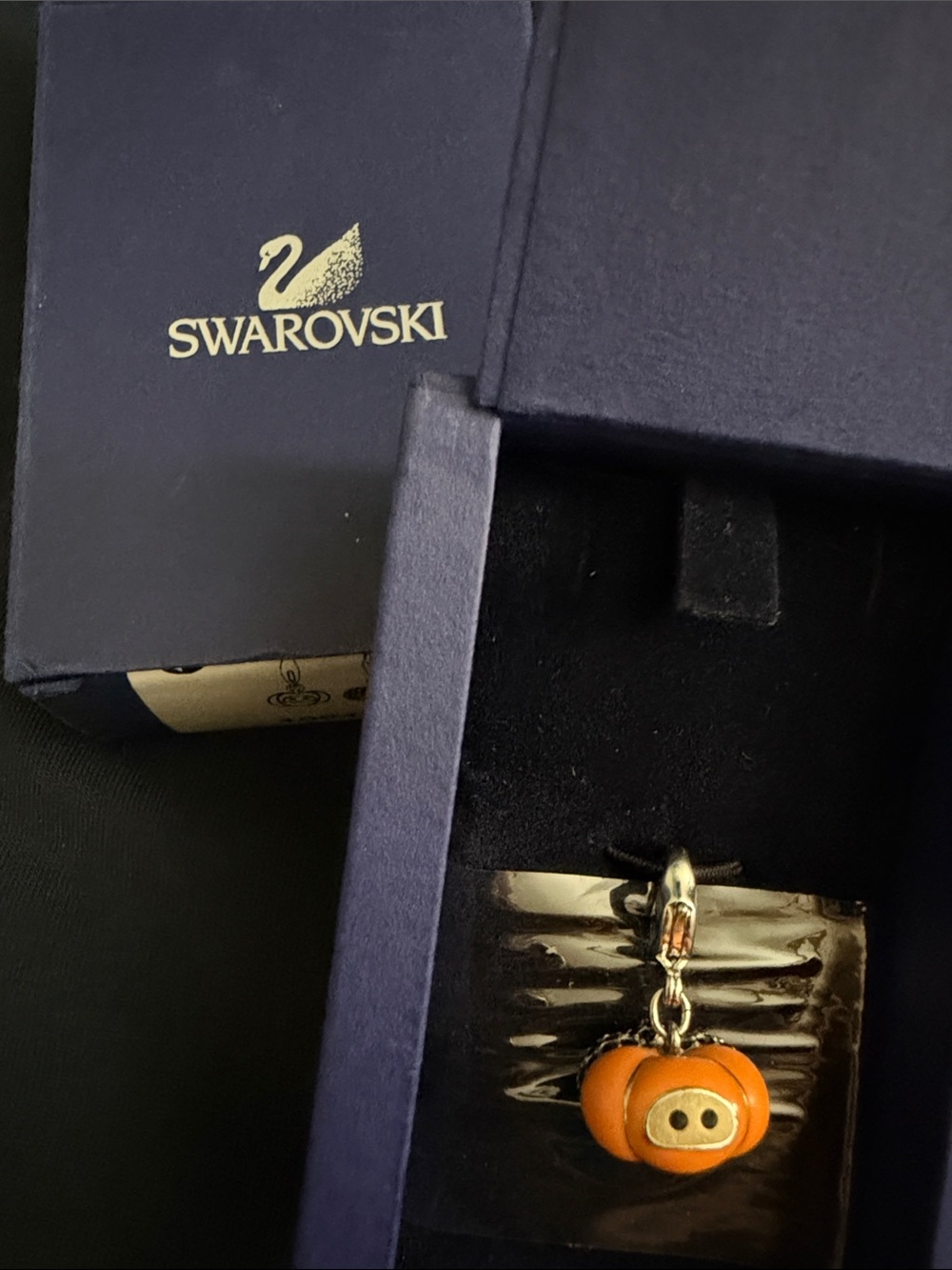 Vintage Swarovski Orange Enamel Halloween Jack-o-lantern Pumpkin Charm (retired)